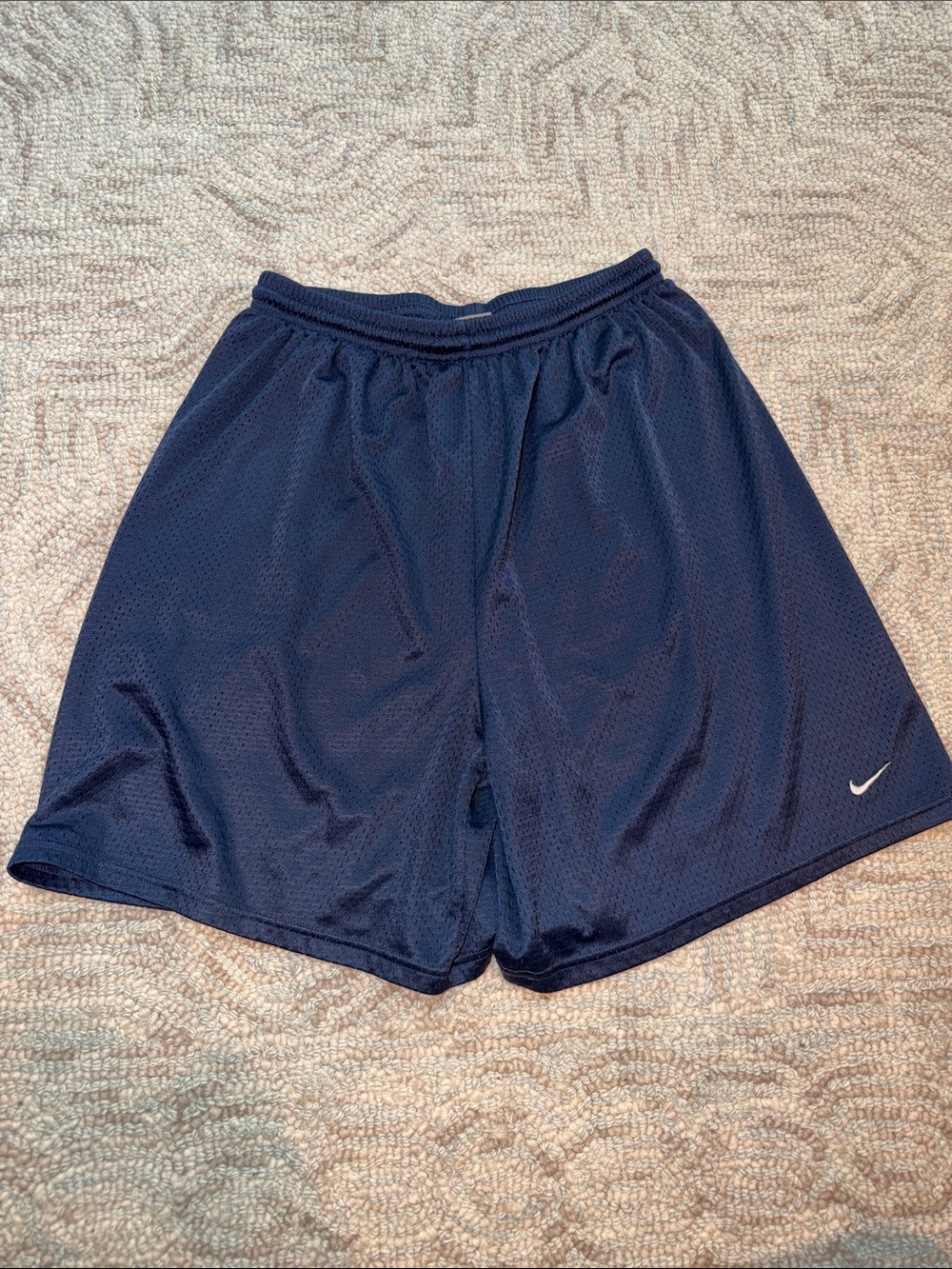 Nike Men's Dark Blue Athletic Mesh Shorts with Swoosh